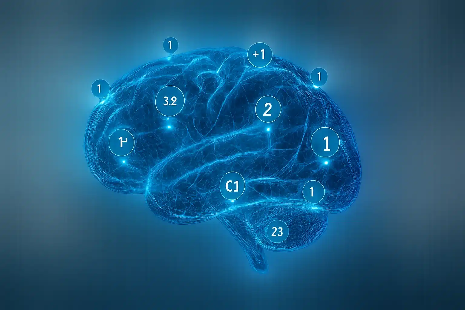 A transparent, glowing human brain composed of neural networks with citation icons floating around it.