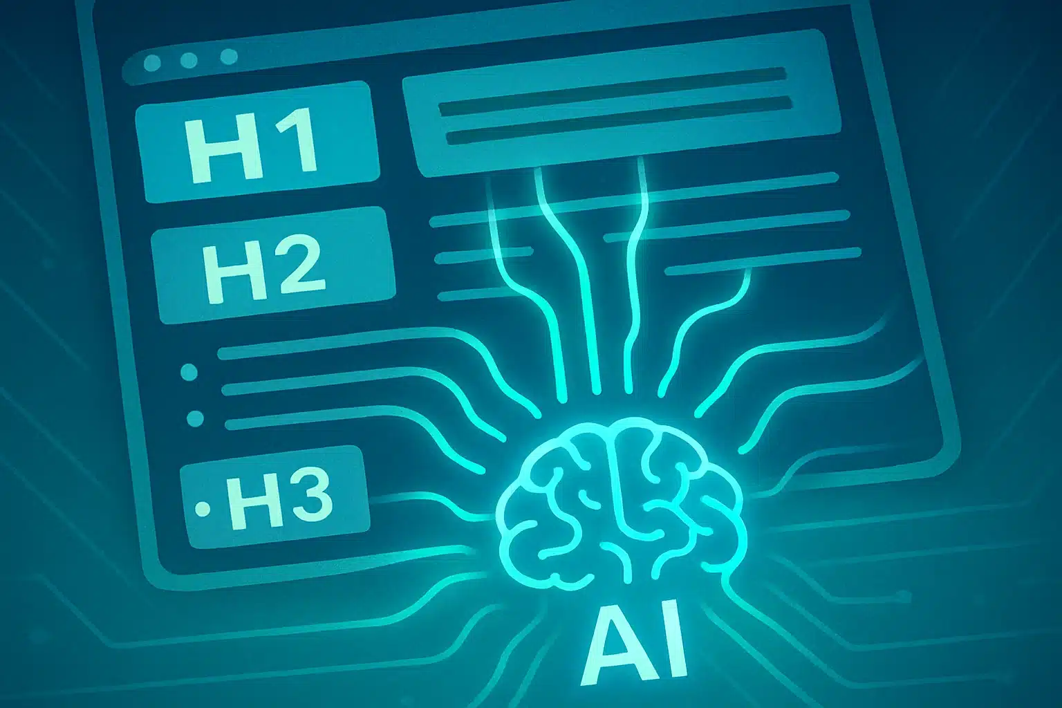 Illustration of an AI icon extracting data from a web page with clear headings and bullet points.