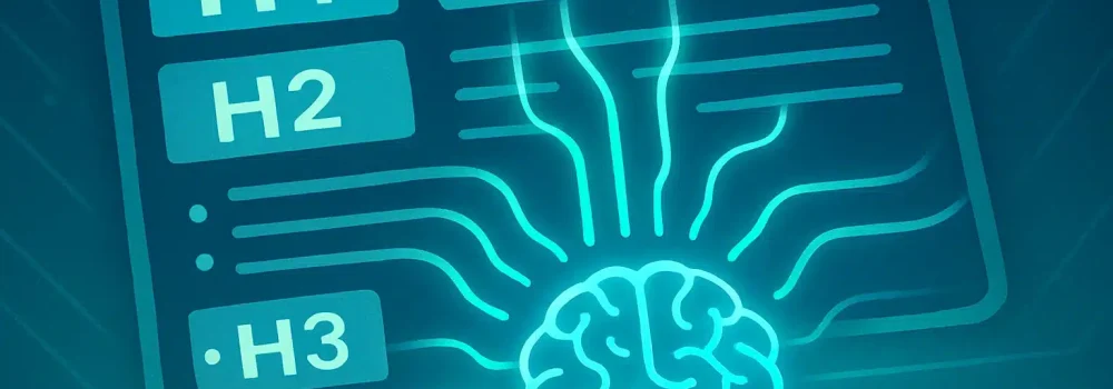Illustration of an AI icon extracting data from a web page with clear headings and bullet points.